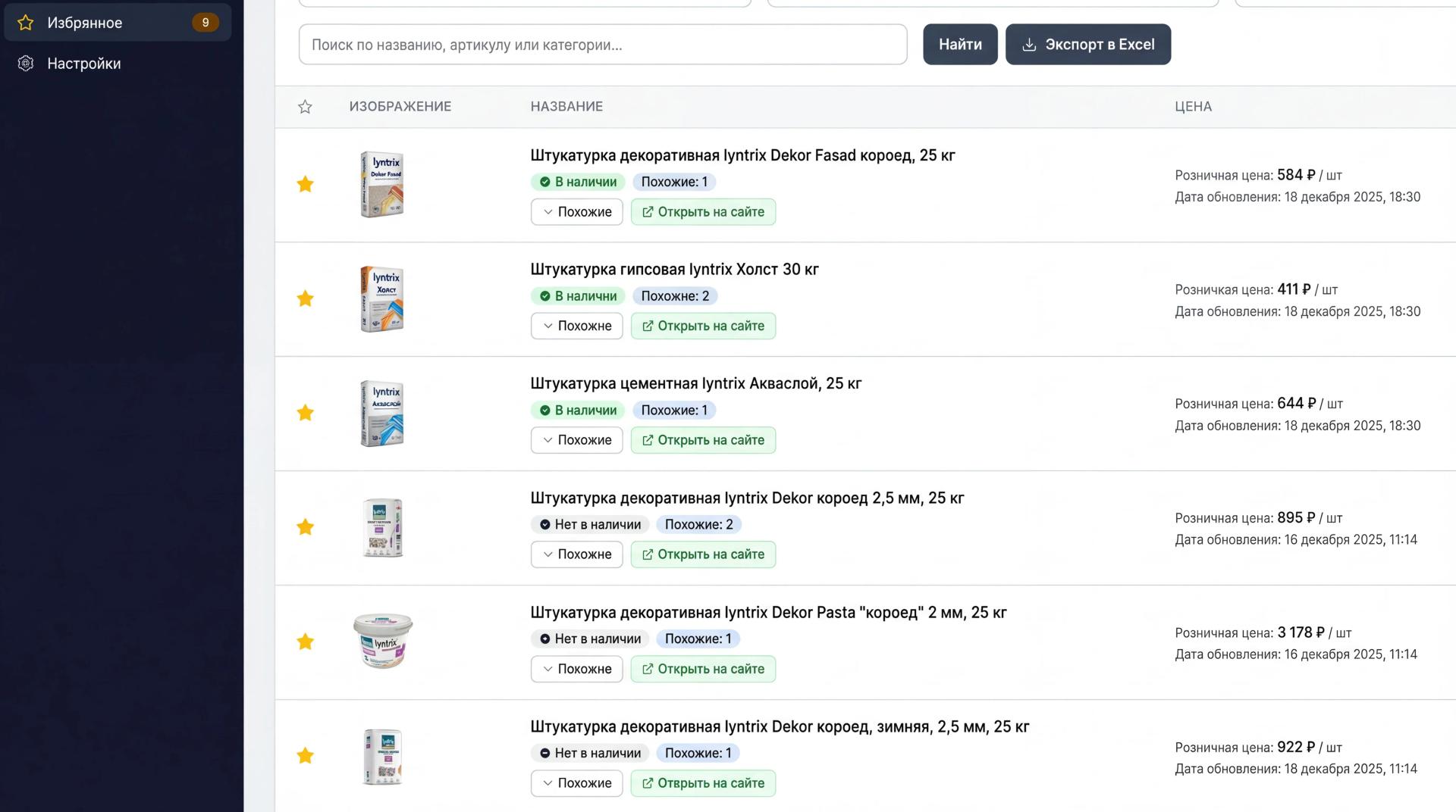 Избранное и отслеживание